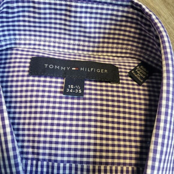 Tommy Hilfiger Micro-Gingham Print Dress Shirt-PURPLE DUNE-15.5-34/35 - Picture 4 of 6